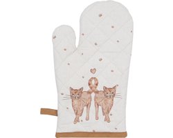 Clayre & Eef Kind Ovenwant 12x21 cm Beige Bruin Katoen Katten Ovenhandschoen