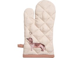 Clayre & Eef Kind Ovenwant 12x21 cm Beige Katoen Teckel Ovenhandschoen