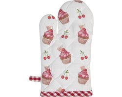 Clayre & Eef Kind Ovenwant 12x21 cm Rood Roze Katoen Cupcakes Ovenhandschoen