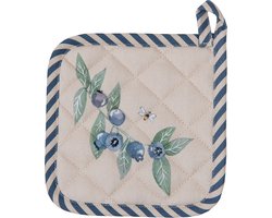 Clayre & Eef Kind Pannenlap 16x16 cm Beige Blauw Katoen Bos Dieren Herfst