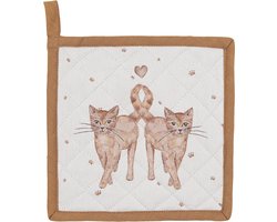 Clayre & Eef Kind Pannenlap 16x16 cm Beige Bruin Katoen Vierkant Katten Afgiet Pannenlap