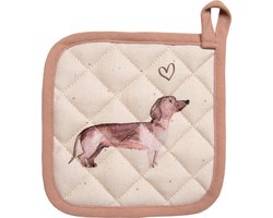 Clayre & Eef Kind Pannenlap 16x16 cm Beige Katoen Teckel Moeder dochter
