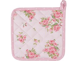 Clayre & Eef Kind Pannenlap 16x16 cm Roze Katoen Vierkant Rozen