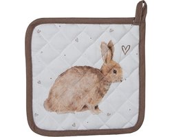 Clayre & Eef Kind Pannenlap 16x16 cm Wit Bruin Katoen Konijn