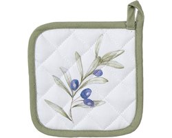 Clayre & Eef Kind Pannenlap 16x16 cm Wit Katoen Olijven