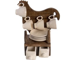 Clayre & Eef Kop en schotel Set van 4 22x15x31 cm Beige Bruin Keramiek Kip Servies