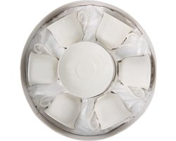 Clayre & Eef Kop en schotel set van 6 220 ml Wit Porselein Servies