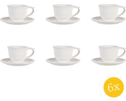 Clayre & Eef Kop en schotel set van 6 stuks schotel 150 ml Wit Dolomiet Rond Servies