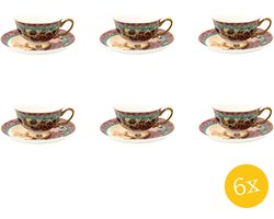 Clayre & Eef Kop en schotel set van 6 stuks schotel 200 ml Paars Porselein Vlinder Servies