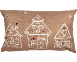 Clayre & Eef Kussenhoes 30x50 cm Bruin Polyester Gingerbread house