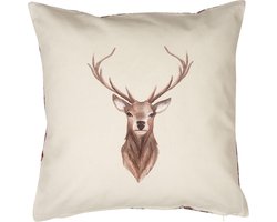 Clayre & Eef Kussenhoes 40x40 cm Beige Rood Katoen Hert