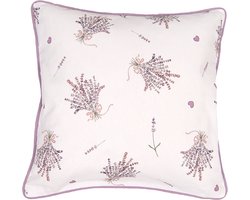 Clayre & Eef Kussenhoes 40x40 cm Paars Wit Katoen Lavendel
