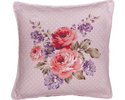 Clayre & Eef Kussenhoes 40x40 cm Roze Paars Katoen Vierkant Rozen Sierkussenhoes