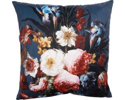 Clayre & Eef Kussenhoes 45x45 cm Blauw Rood Polyester Bloemen