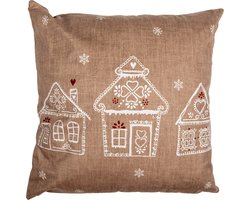 Clayre & Eef Kussenhoes 45x45 cm Bruin Polyester Gingerbread house