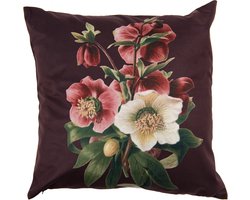 Clayre & Eef Kussenhoes 45x45 cm Bruin Rood Polyester Vierkant Bloemen Sierkussenhoes