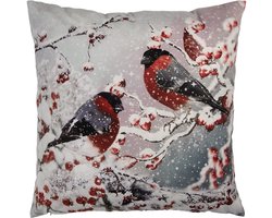 Clayre & Eef Kussenhoes 45x45 cm Grijs Polyester Vogels