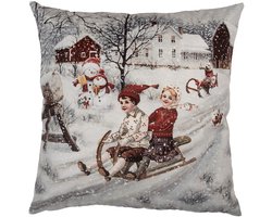 Clayre & Eef Kussenhoes 45x45 cm Grijs Polyester Winter
