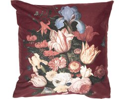 Clayre & Eef Kussenhoes 45x45 cm Rood Polyester Vierkant Bloemen Sierkussenhoes
