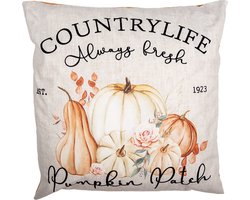 Clayre & Eef Kussenhoes Overig 45x45 cm Beige Polyester Pompoen Herfst decoratie