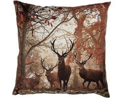 Clayre & Eef Kussenhoes Overig 45x45 cm Bruin Polyester Hert Herfst decoratie