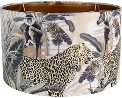 Clayre & Eef Lampenkap Hanglamp Ø 45x28 cm Beige Groen Textiel Rond Jungle Stoffen Lampenkap