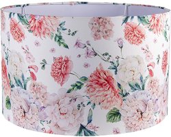 Clayre & Eef Lampenkap Hanglamp Ø 45x28 cm Wit Roze Textiel Bloemen
