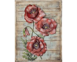 Clayre & Eef Metalen schilderij 50x4x40 cm Rood Ijzer Bloemen Wanddecoratie
