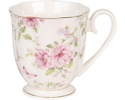 Clayre & Eef Mok 200 ml Beige Roze Porselein Bloemen