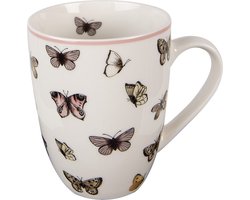 Clayre & Eef Mok 350 ml Wit Roze Porselein Vlinders
