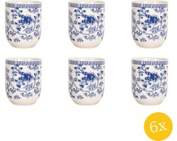 Clayre & Eef Mok set van 6 stuks 100 ml Beige Blauw Porselein Rond Theemok