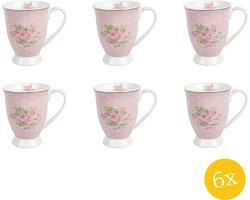 Clayre & Eef Mok set van 6 stuks 300 ml Roze Paars Porselein Rozen Drinkbeker