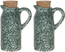 Clayre & Eef Olie en Azijnstel set van 2 8x6x14 cm Groen Keramiek Rond Olie en Azijn