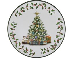 Clayre & Eef Onderbord Ø 33 cm Groen Wit Kunststof Kerstboom