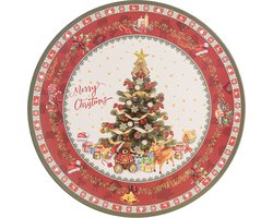 Clayre & Eef Onderbord Ø 33 cm Rood Beige Kunststof Kerstboom