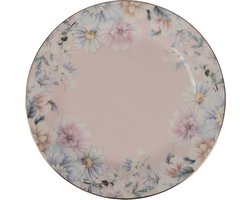 Clayre & Eef Ontbijtbord Ø 18 cm Roze Porselein Bloemen