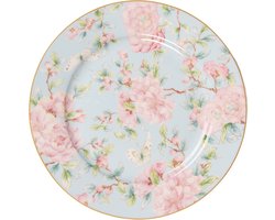 Clayre & Eef Ontbijtbord Ø 19 cm Groen Roze Porselein Bloemen