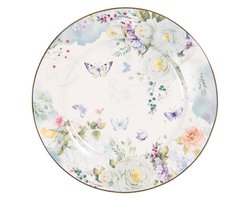 Clayre & Eef Ontbijtbord Ø 19 cm Wit Blauw Porselein Bloemen