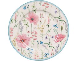 Clayre & Eef Ontbijtbord Ø 19 cm Wit Roze Porselein Bloemen