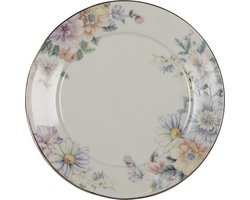 Clayre & Eef Ontbijtbord Ø 20 cm Beige Roze Porselein Bloemen