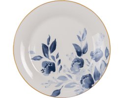 Clayre & Eef Ontbijtbord Ø 20 cm Blauw Beige Keramiek Bloemen