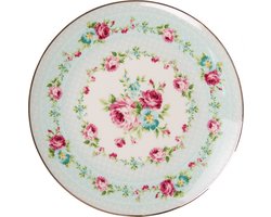 Clayre & Eef Ontbijtbord Ø 20 cm Groen Wit Porselein Bloemen