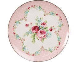 Clayre & Eef Ontbijtbord Ø 20 cm Roze Wit Porselein Bloemen