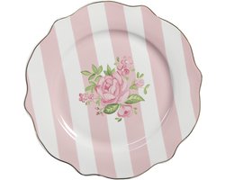 Clayre & Eef Ontbijtbord Ø 20 cm Roze Wit Porselein Rozen