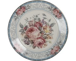 Clayre & Eef Ontbijtbord Ø 21 cm Wit Porselein Bloemen