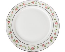 Clayre & Eef Ontbijtbord Ø 21 cm Wit Roze Porselein Bloemen