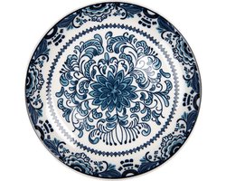 Clayre & Eef Ontbijtbord Ø 21x3 cm Wit Blauw Keramiek