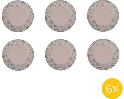Clayre & Eef Ontbijtbord set van 6 stuks Ø 18 cm Roze Porselein Bloemen Bord