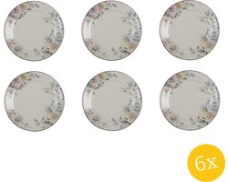 Clayre & Eef Ontbijtbord set van 6 stuks Ø 20 cm Beige Roze Porselein Bloemen Bord