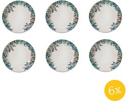 Clayre & Eef Ontbijtbord set van 6 stuks Ø 21 cm Blauw Wit Porselein Bloemen Bord
